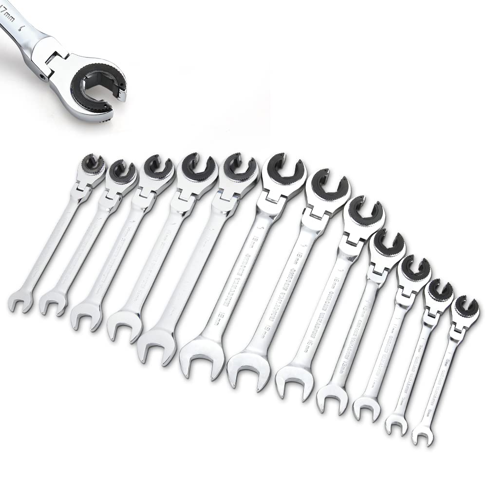Ratcheting Wrench Set with Open Flex-head
