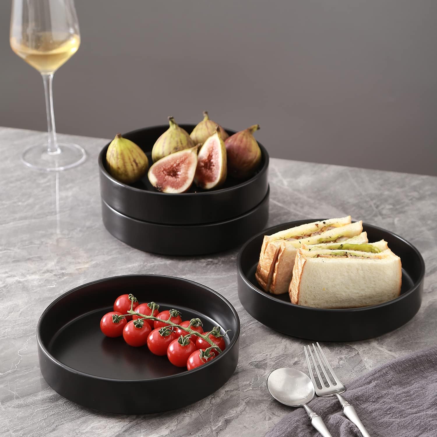 Stone Lain Coupe Dinnerware Set, Service For 4, Black Matte