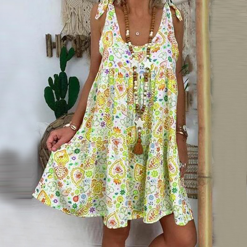 Cross-border sleeveless dress with halter print skirt