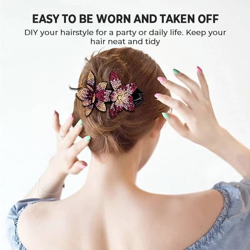 (Christmas Hot Sale- 49% OFF) Rhinestone Double Flower Hair Clip- Buy 4 Free Shipping