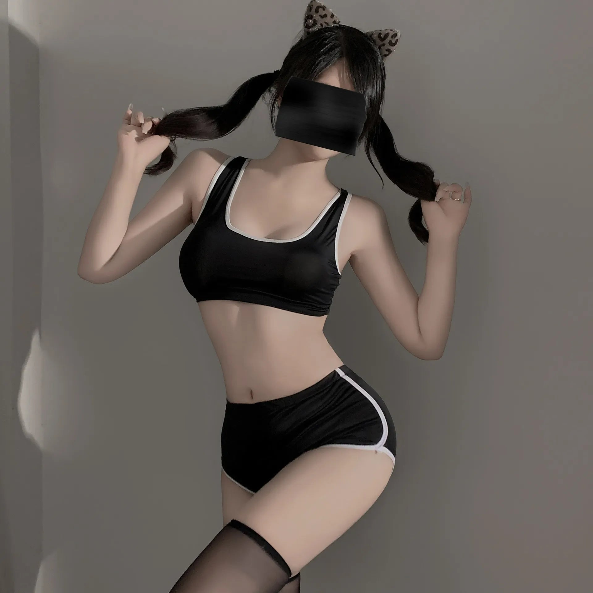Japanese School Gym Uniform Set - Ribbed Tank Top & Athletic Shorts in Black/Navy/Grey PPF0357