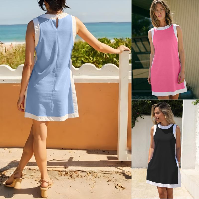 Last Day Promotion 70% OFF - 🔥Women's 2-Piece Sets Color Block Crewneck Sleeveless Top + Skirt & Shorts w/ Pockets⚡Buy 2 Get Free Shipping