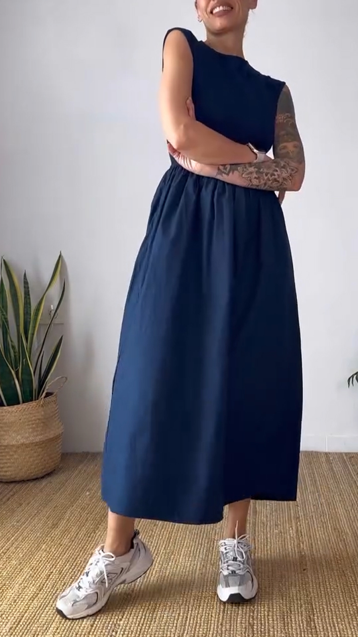 Women's V-neck Sleeveless Stitching A-line Casual Dress