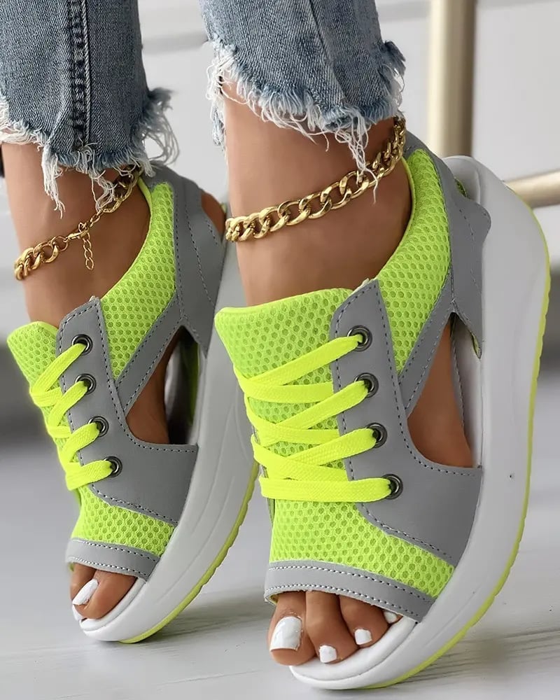 (🎉Last Day Promotion 50% OFF) Contrast Paneled Cutout Lace-up Muffin Sandals - Buy 2 Get Extra 10% OFF & FREE SHIPPING