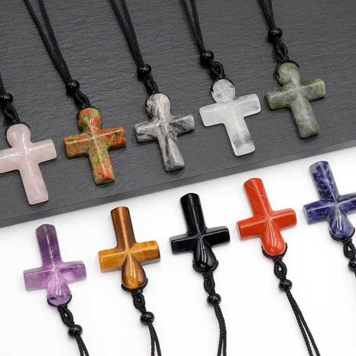 ✝️100% Handmade Natural Crystal Cross Necklace