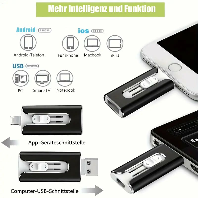 🏆Letzter Tag 49% Rabatt✨32 ~ 1TB Micro USB + 8 Pin + USB 3,0 4 in 1 Handy Computer U-Disk