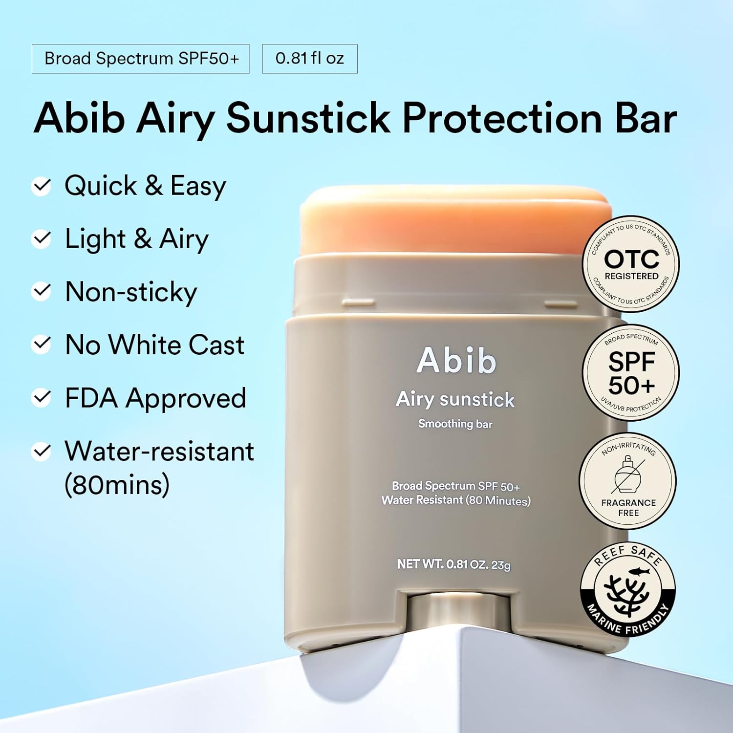 🎁TikTok Last Day Sale - 70% OFF🎉Abib Airy Sunstick Broad Spectrum Protection Stick SPF50+ 0.81 oz / 23 g (semi-matte)