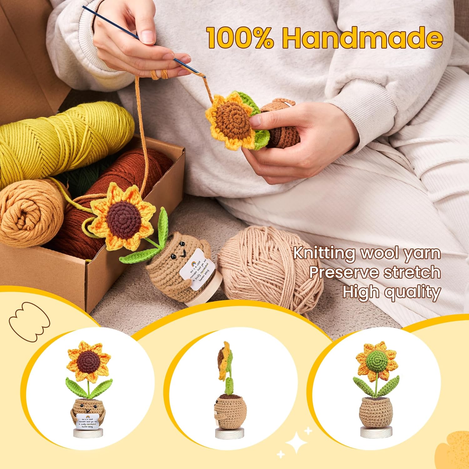 💥LAST DAY SALE 50% OFF💥Handmade Positive Sunflower Doll Crochet with Card