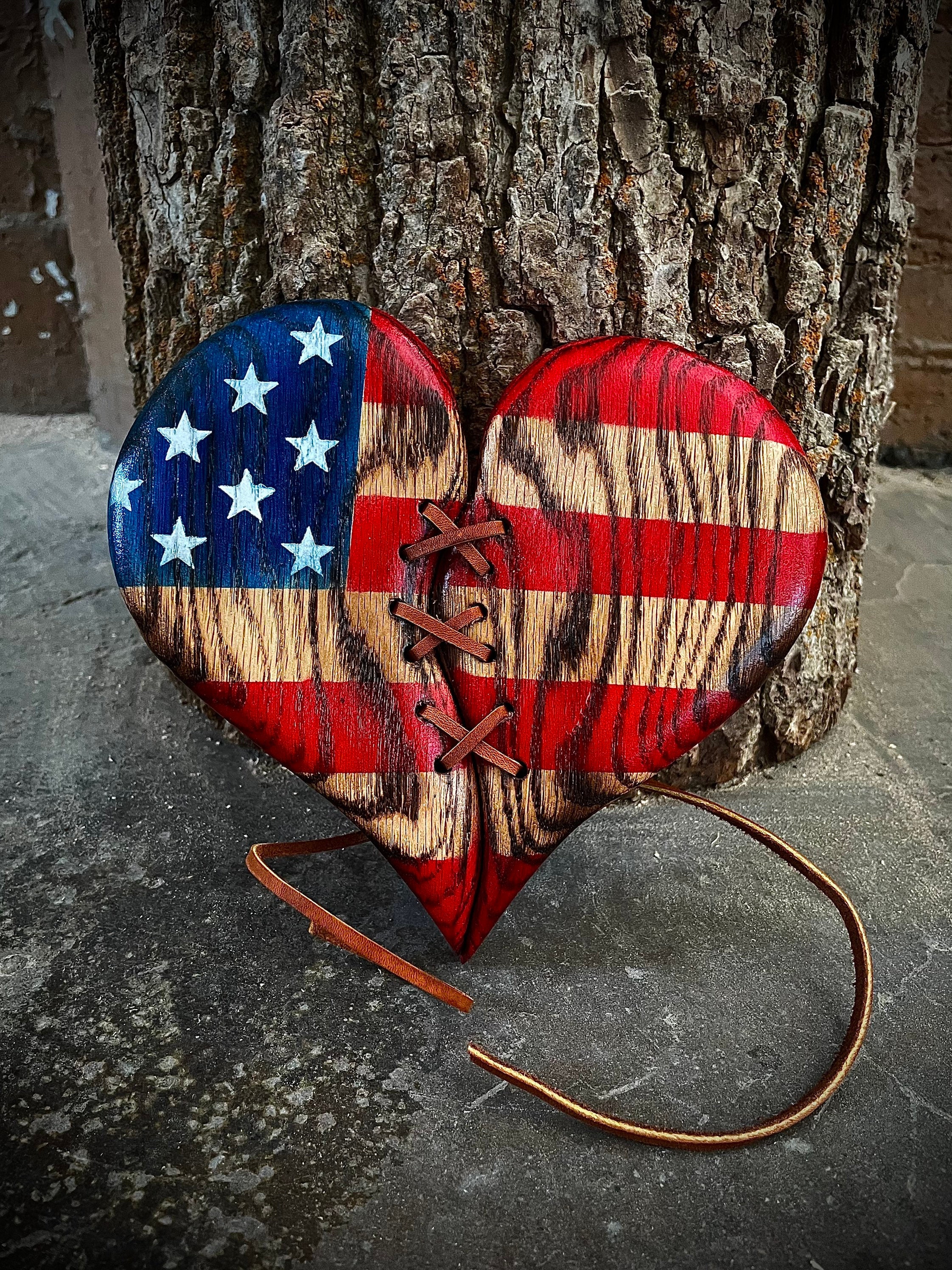 💖Handmade Wood American Flag Heart - Buy 2 Free Shipping