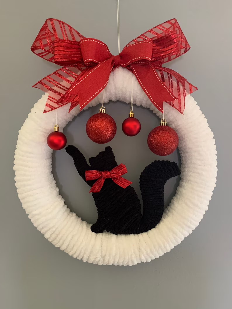 🎄Christmas Hot Sale - 49% OFF, 100% Handmade Candycane Cat Christmas Wreath