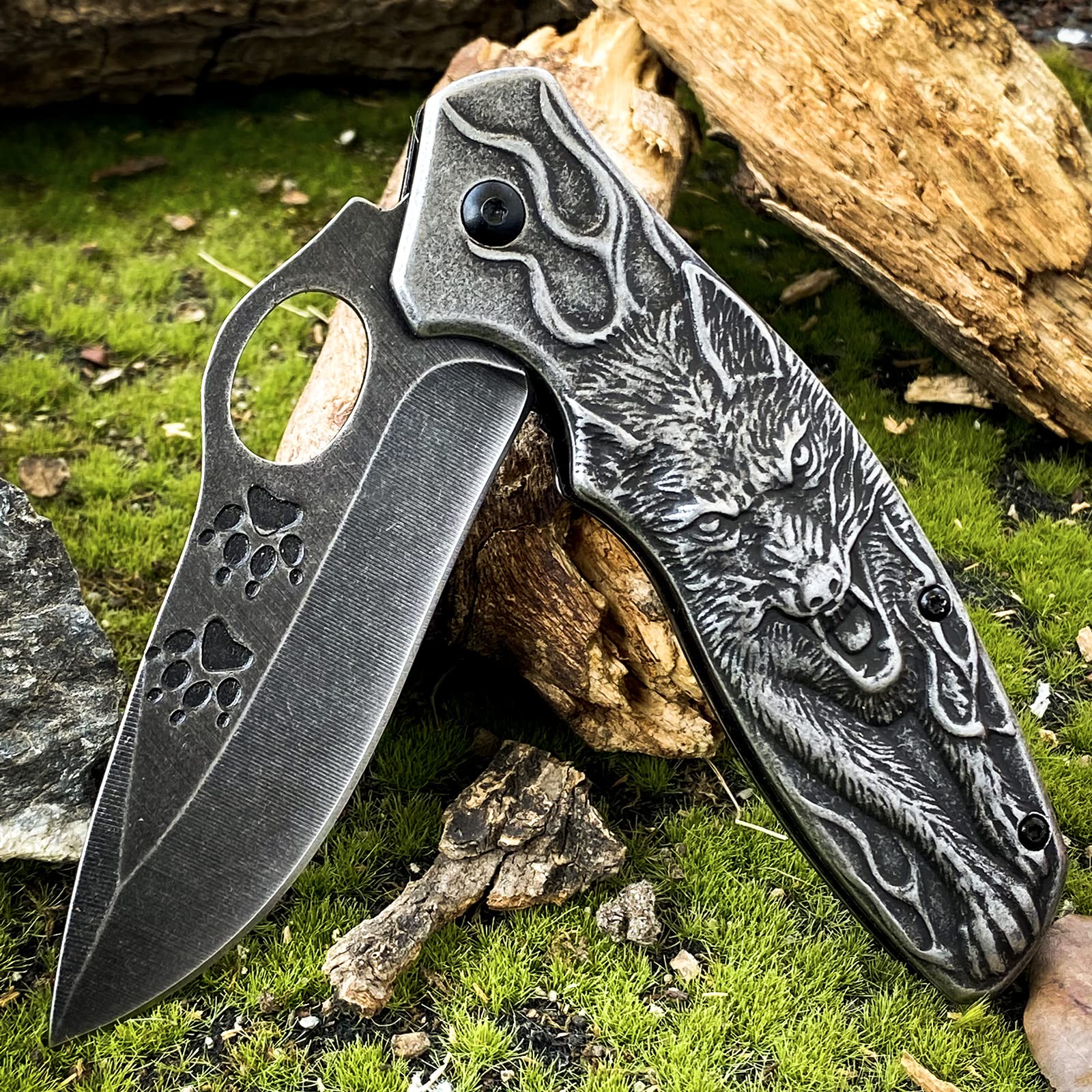 🔥Last 4 days - 70% discount🔥3D Wolf Stonewash Collectors Outdoors Survival Hunting Knife
