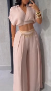 Women's Collar Short Top+loose Pants with A Casual Temperament Suit