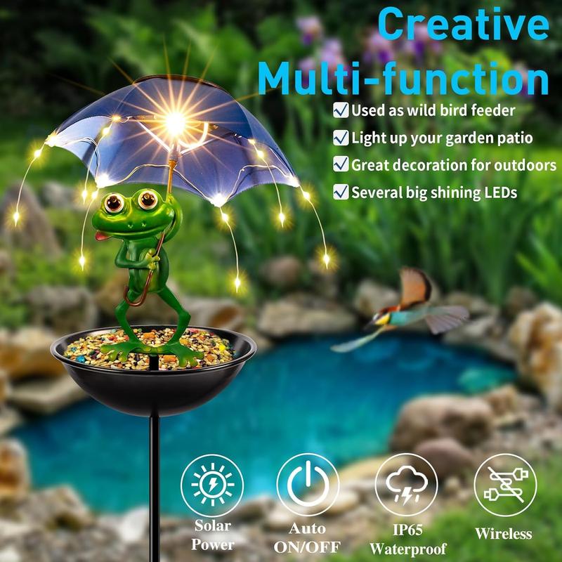 🔥Solar-Powered LED Animal Umbrella Light with Bird Feeder（Frog）