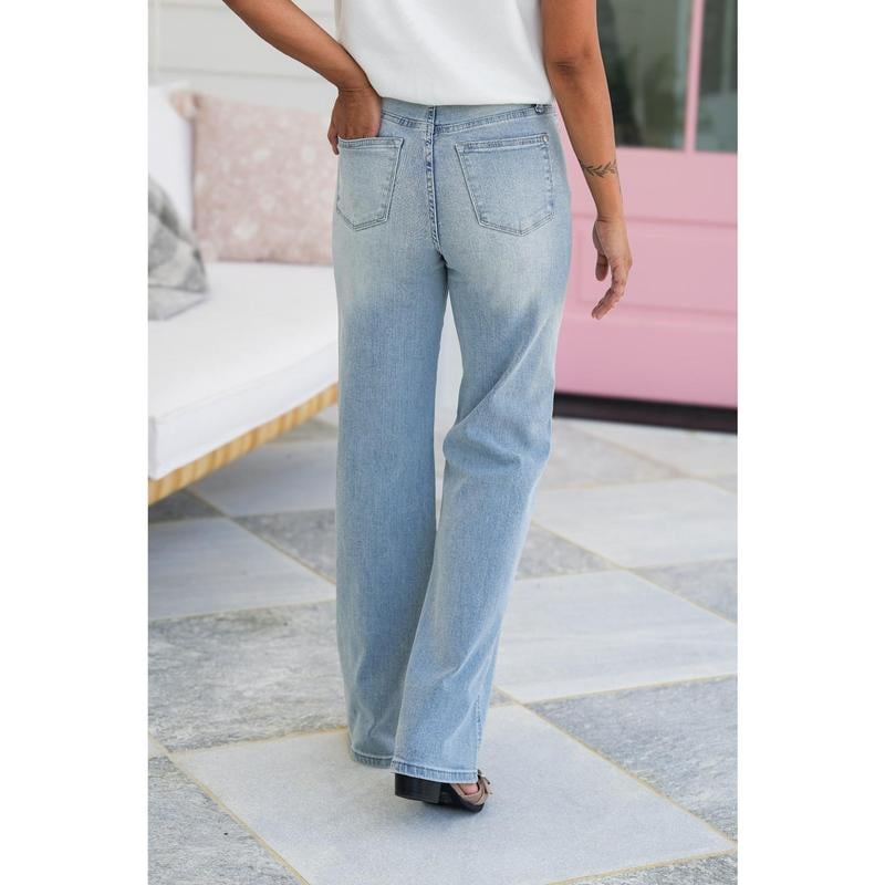 High Rise Vintage Wash Tummy Control Top Straight Leg Jeans(Buy 2 FREE SHIPPING & SAVE ＄9)