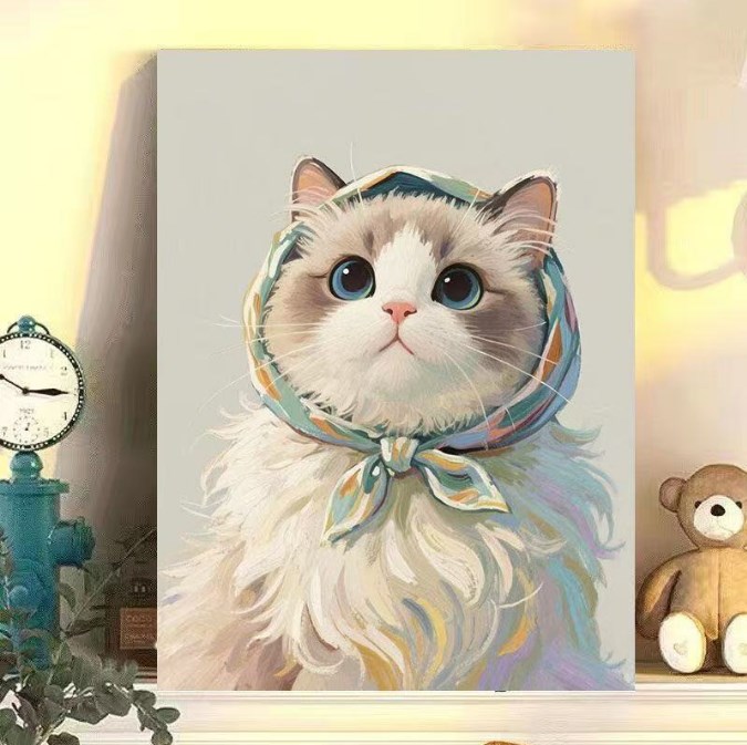 DIY Oil Painting Scarf Kitten Series（Solid wood frame）