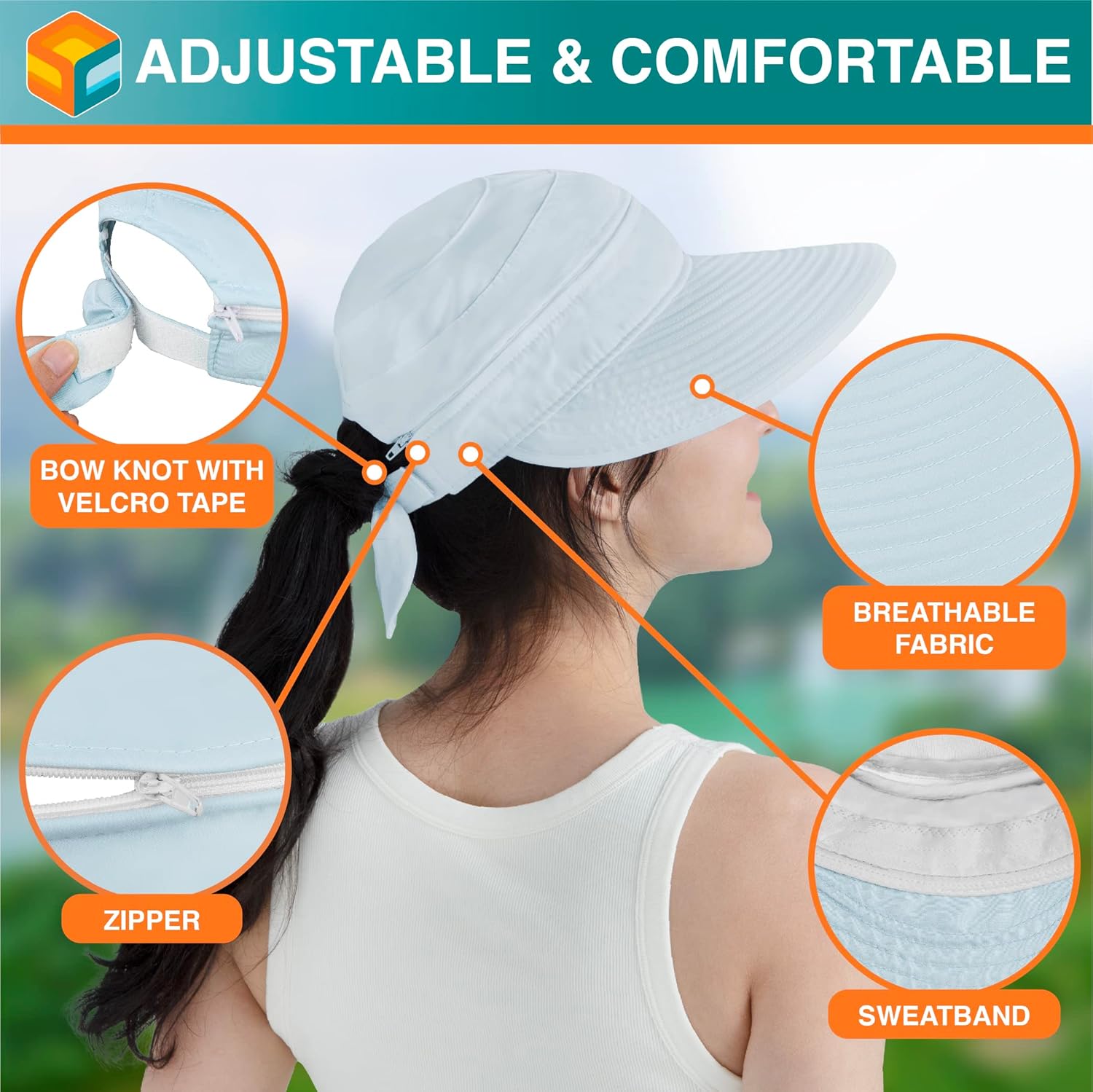 SUN CUBE Women Sun Hat for Outdoor UV Protection, Wide Brim Sun Hat Ponytail, Convertible Zip-Off Beach Hat Visor