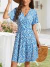 FENSACE Womens Sundress Summer Floral Short Sleeve Wrap V Neck A-Line Midi Dress