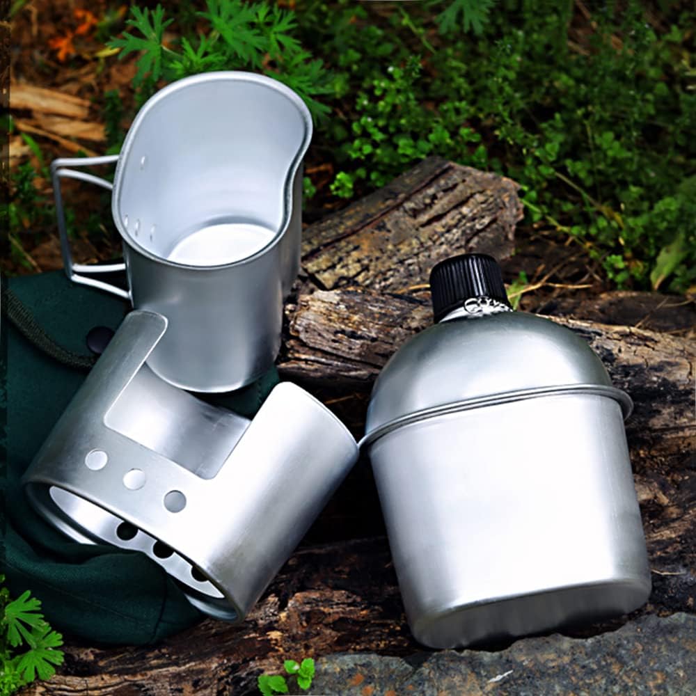Military Canteen Set of 4, Canteen Cup Stove Pouch Kit