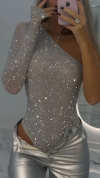 Women's One-shoulder Tight-fitting Rhinestone Top