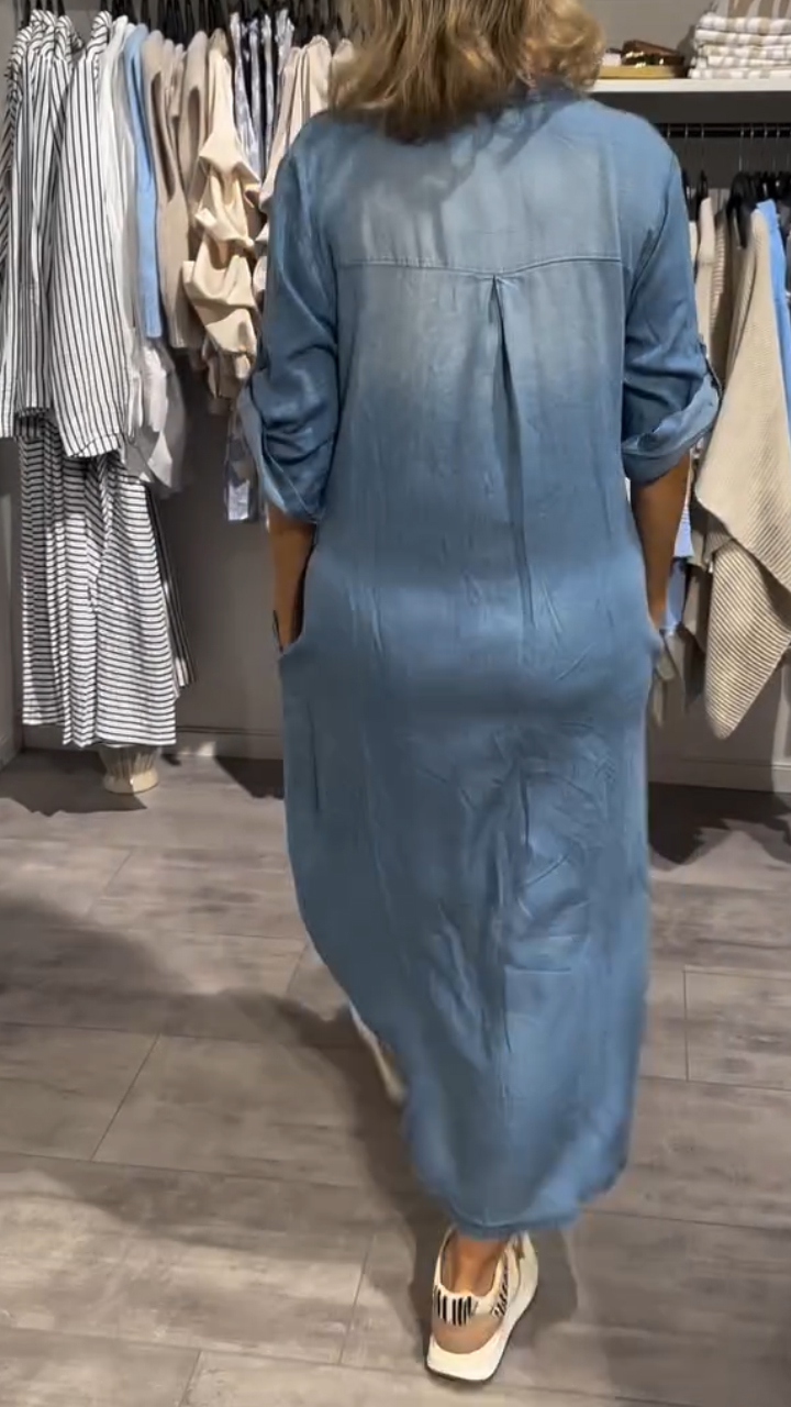 Women's Lapel Button Denim Casual Dress