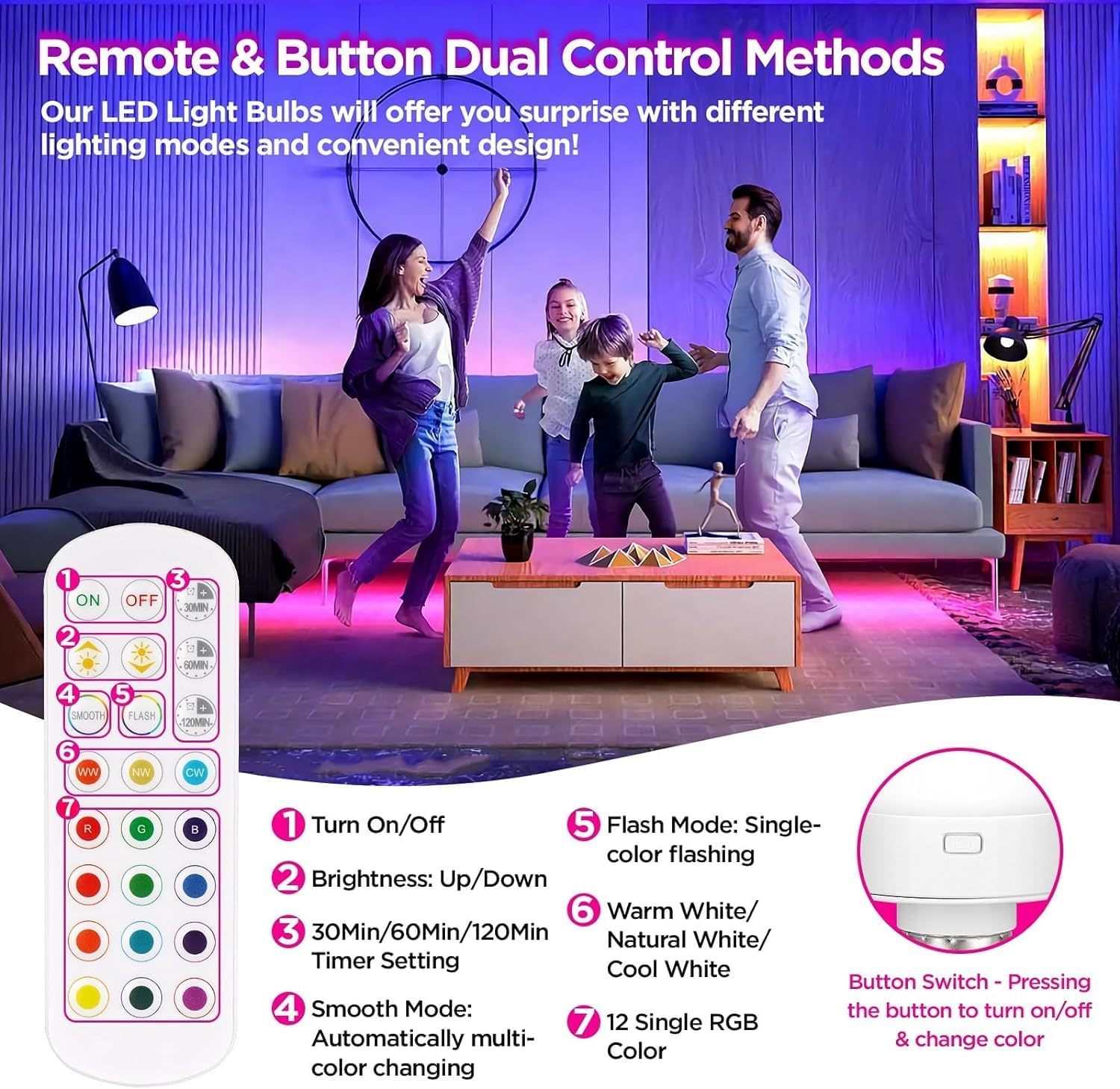 🔥Last Day Promotion 50% OFF💥3 Color Temperature Dimmable E26 Wireless Detachable LED Charging Bulb