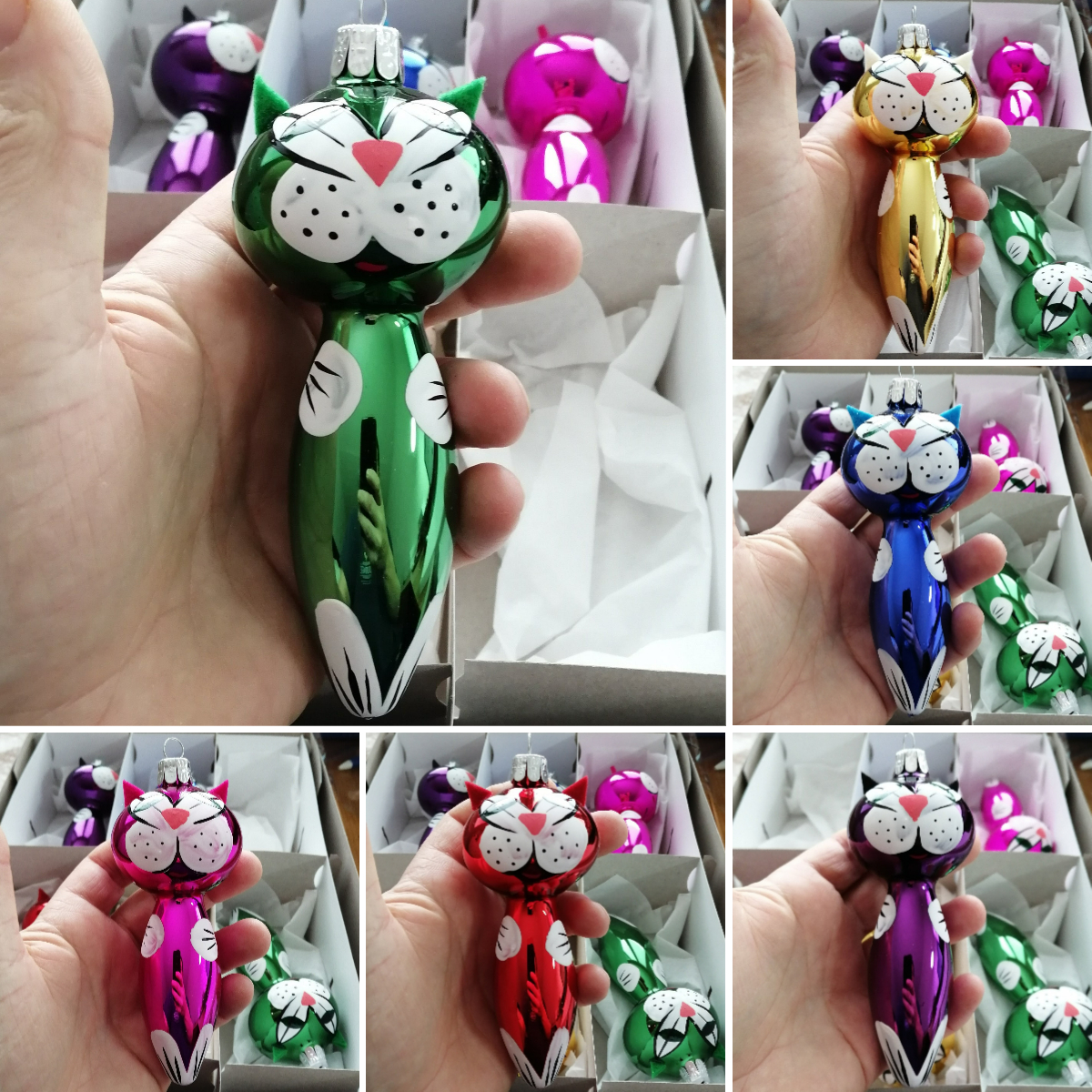 Hand Blown Glass Cat Christmas Tree Ornament