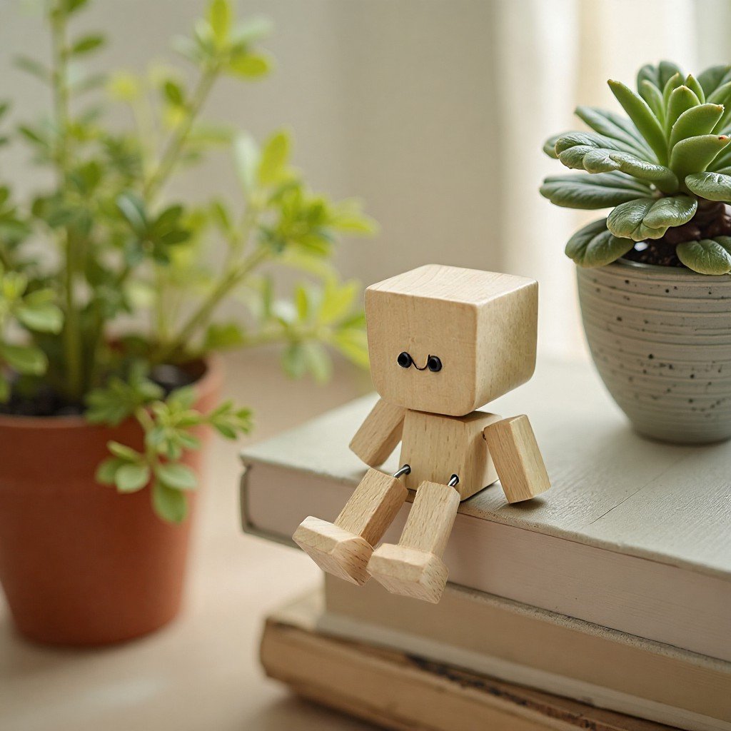 Charmante kleine Holzfigur, die mit 12 magnetischen Ausdrücken schwankt
