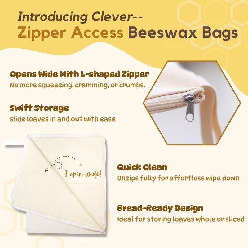 🍂TikTok Fall Sale🍞Wide Zipper Access Cotton & Beeswax Bread Bags for Sourdough✨