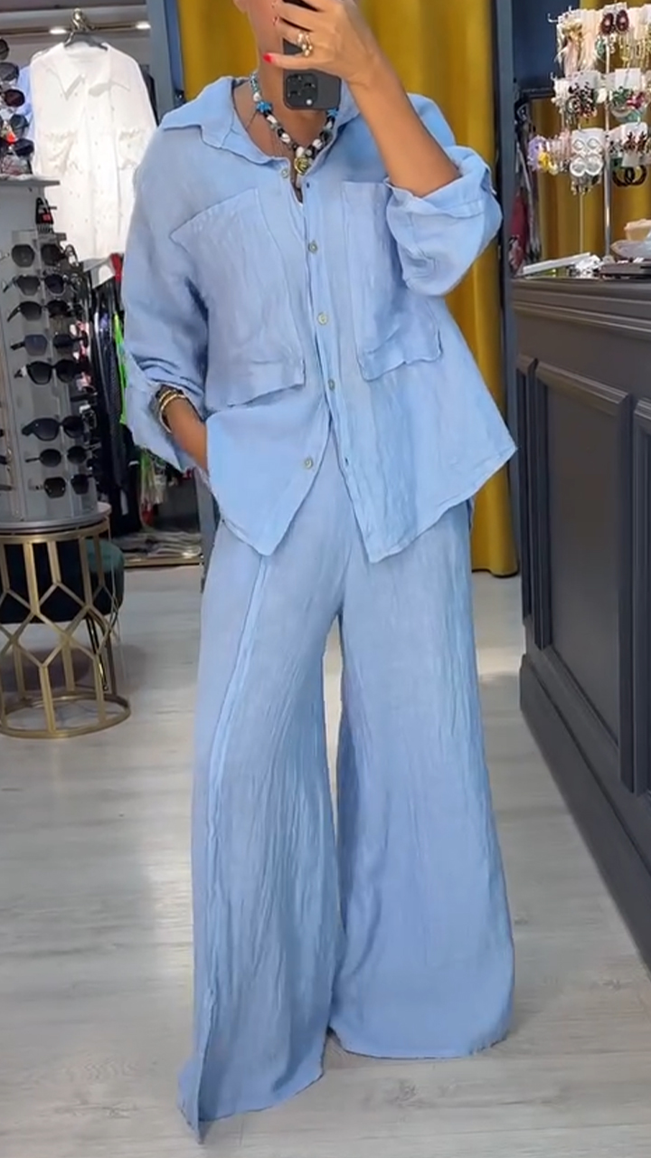 Ladies' Collar Solid Color Loose Casual Suit