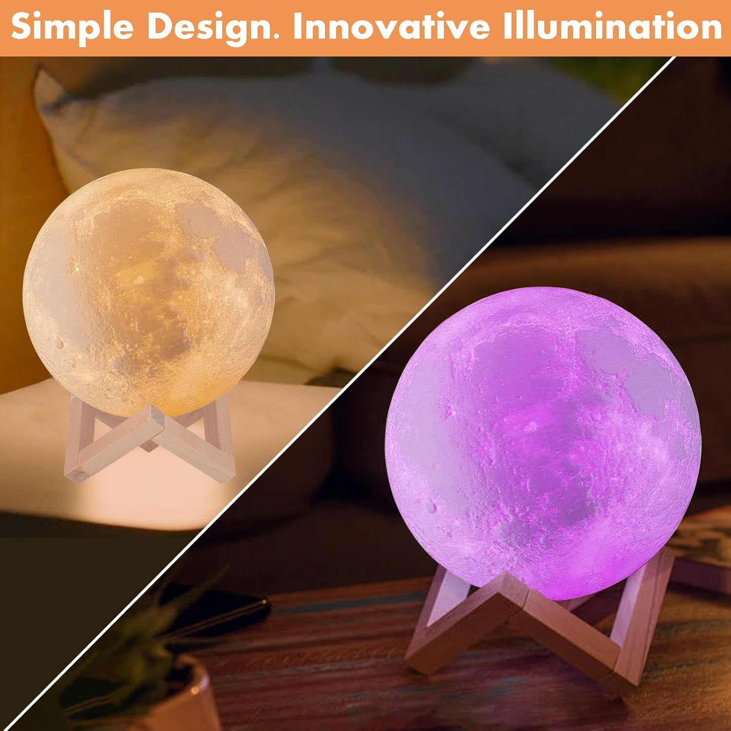 CPLA Moon Lamp 2024 Upgrade 6inch 128 Colors, Kids Room Decor Home Decor- 3D Printing Moon Night Light for Kids Adults- Gifts for Girls Boys Men Women Birthday- Wooden Stand & Remote/Touch Control