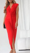 Women's V-neck Twisted Slit Pleated Temperament Dress