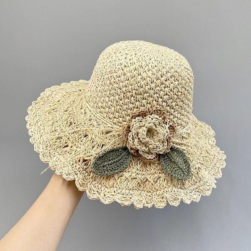 Elegant Crochet Straw Hat with Ruffle Detail