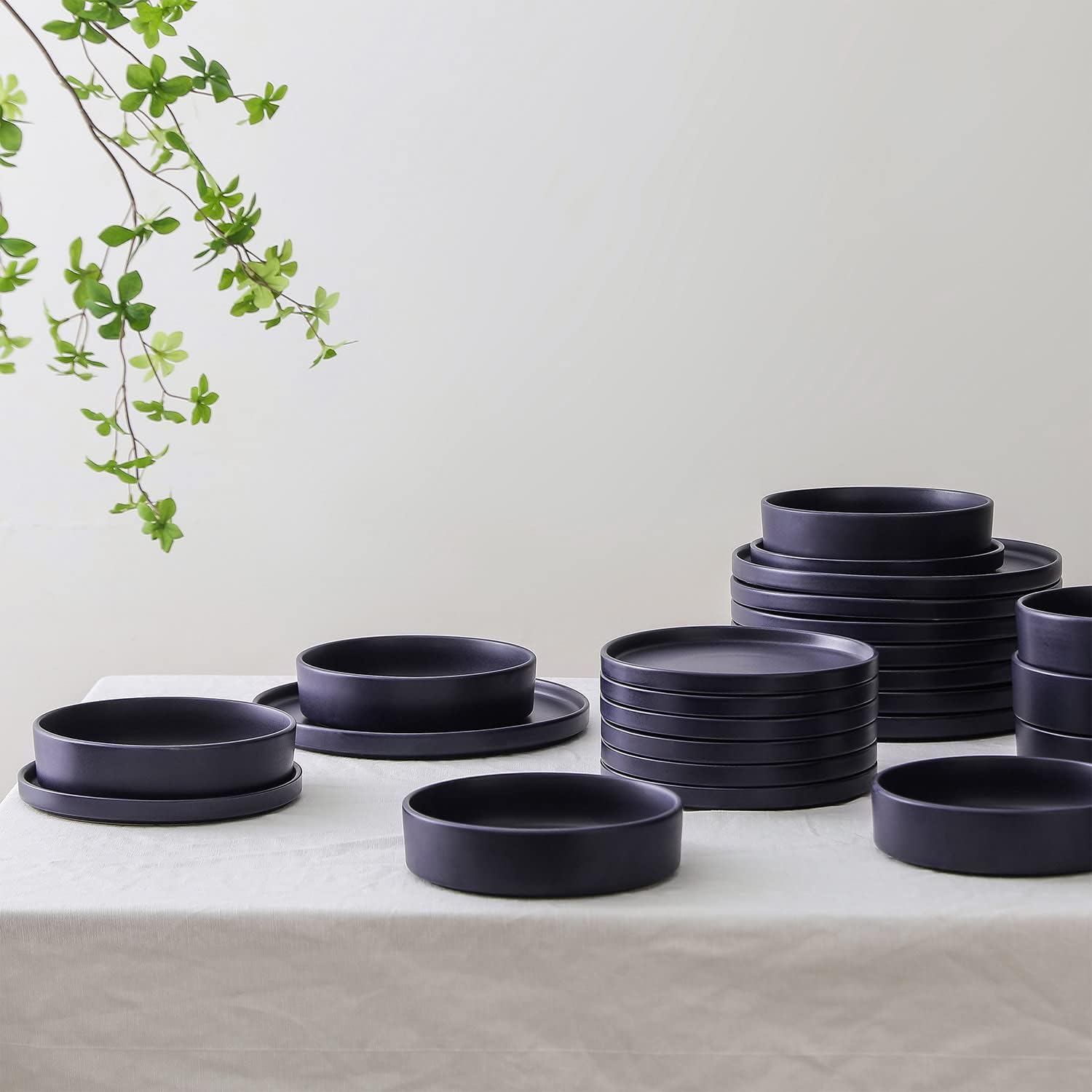 Stone Lain Coupe Dinnerware Set, Service For 4, Black Matte