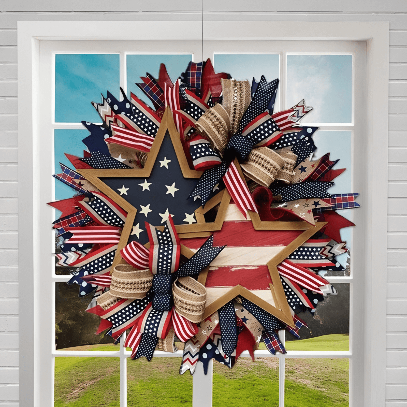 🏵100% Handmade American Patriotic Star Wreath(Mariana Smith Handmade®)