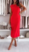 Women's Round Neck Solid Color Slit Style Dress