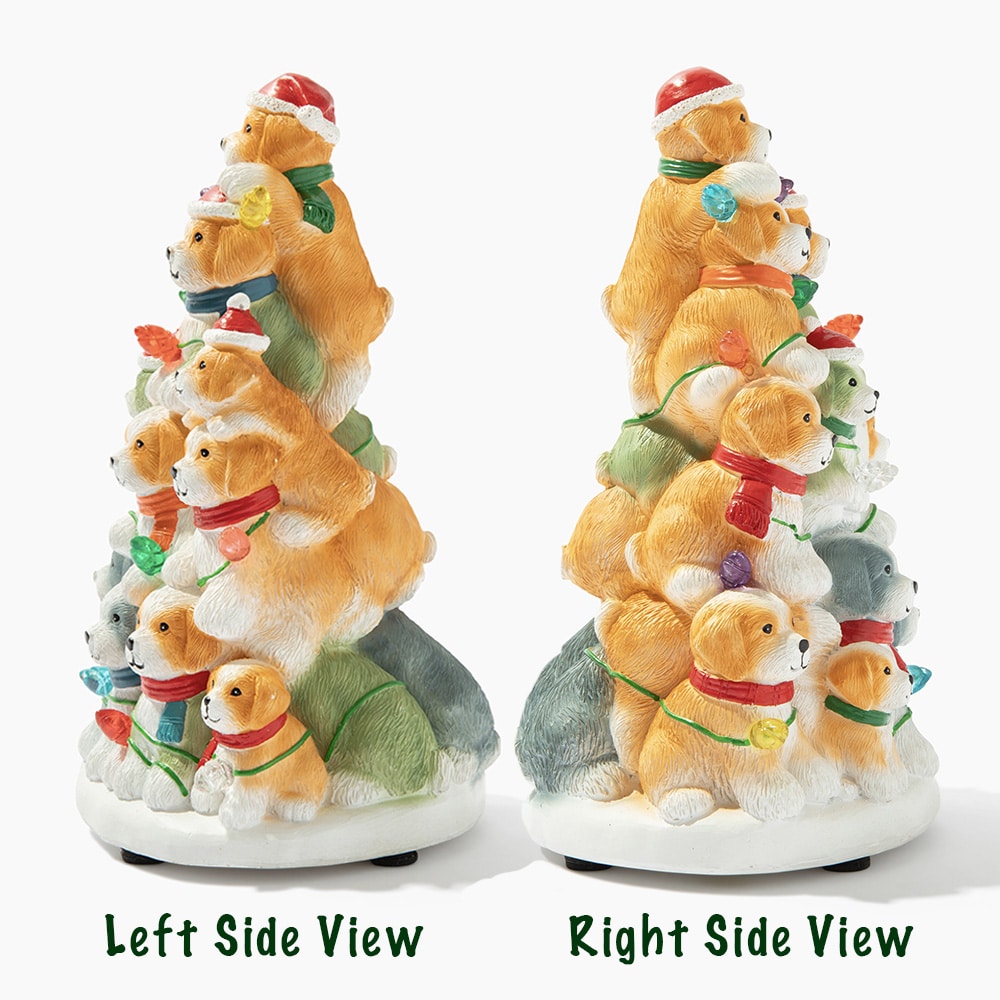 🎄Holiday Puppies Hand Crafted Light Up Resin Christmas Tree