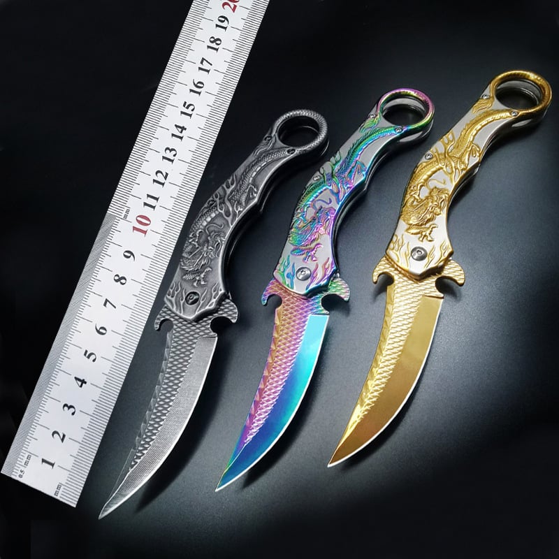 🐉 Dragon Folding Pocket Knife – Titanium-Plated Handle & Razor-Sharp Blade