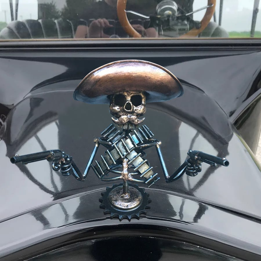 Cowboy Skull Gunslinger Hood Ornament Sculpture