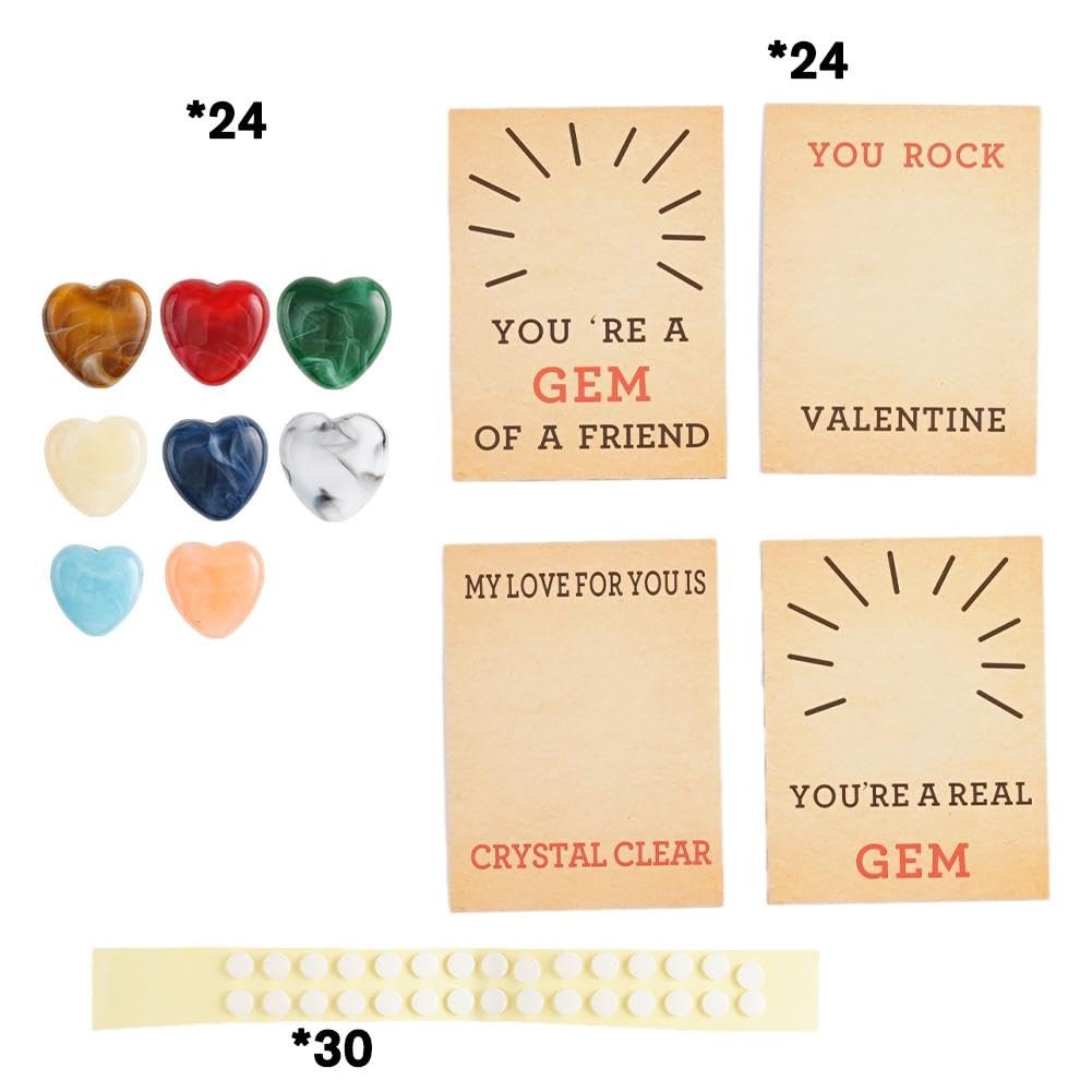 ✨24 Pack Valentines Cards with Heart-Shape Crystals