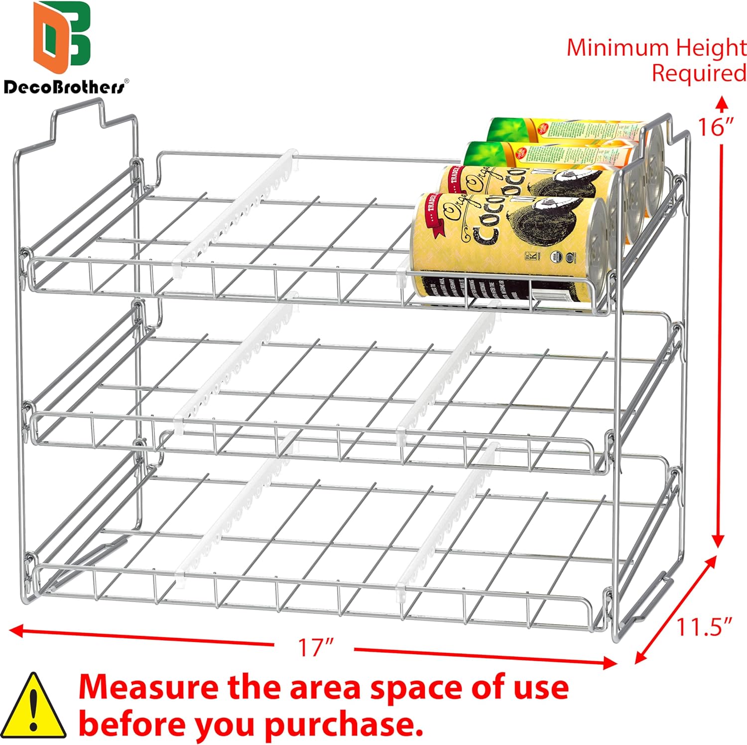 Deco Brothers Stackable Can Rack Organizer for Kitchen and Pantry, 3 Tier, Black