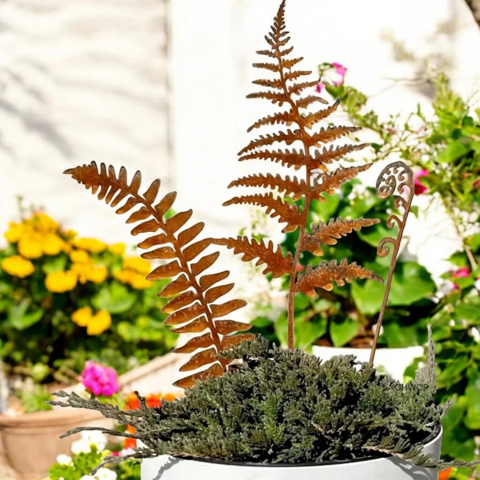 🔥 Celebrate July 4th with 50% OFF!🌿Rusty rural metal ferns are inserted into outdoor garden courtyard decorations and artificial plant handicrafts