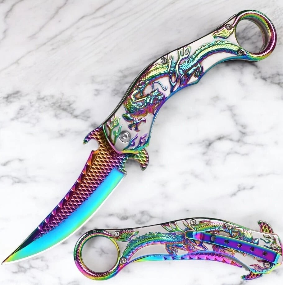 🐉 Dragon Folding Pocket Knife – Titanium-Plated Handle & Razor-Sharp Blade