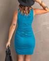 BTFBM Women 2024 Summer Sleeveless Tank Dresses Crew Neck Slim Fit Short Casual Ruched Bodycon Party Club Mini Dress