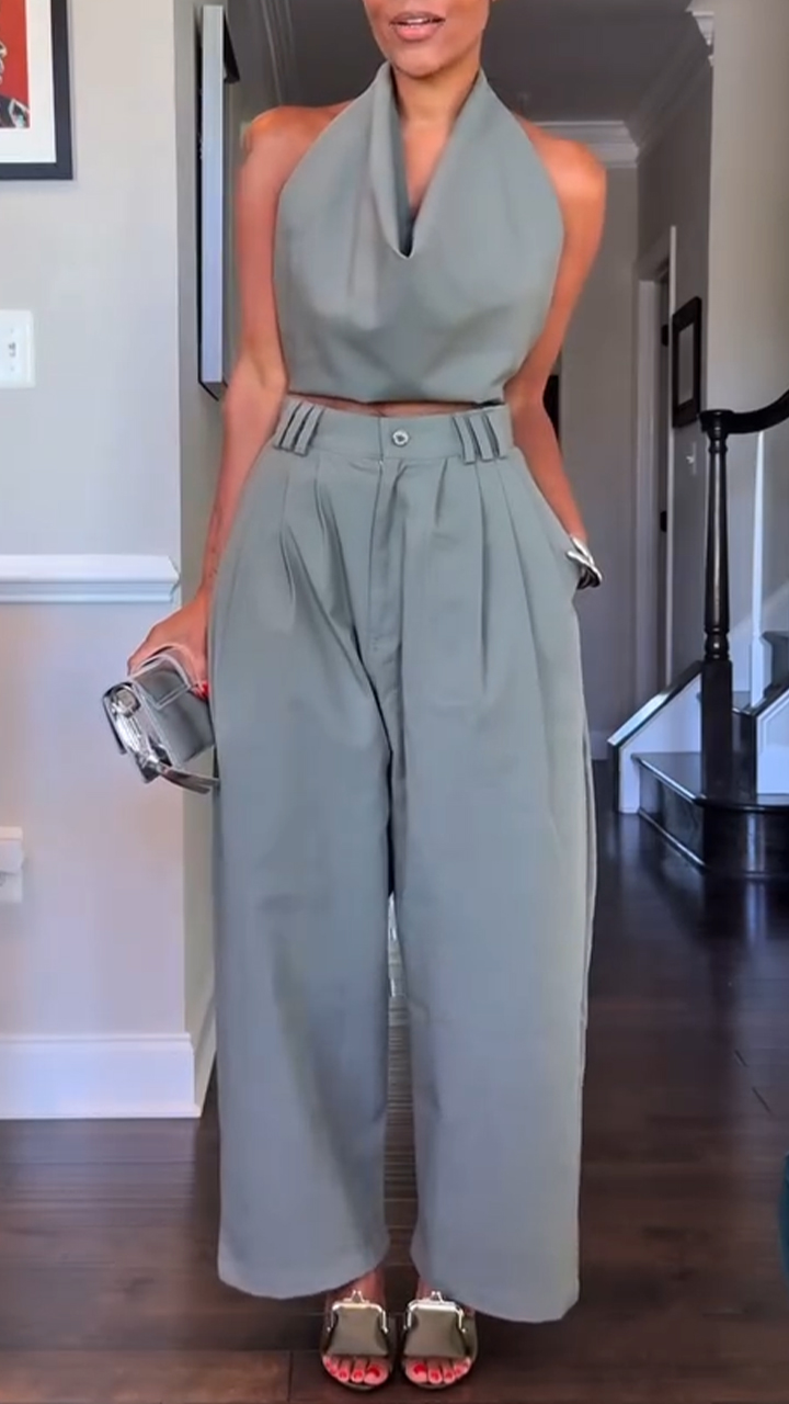 🔥60% OFF💃💎Own the Look, Save More!✨Women's Halter Neck Sleeveless Cotton and Linen Casual Suit