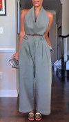 🔥60% OFF💃💎Own the Look, Save More!✨Women's Halter Neck Sleeveless Cotton and Linen Casual Suit