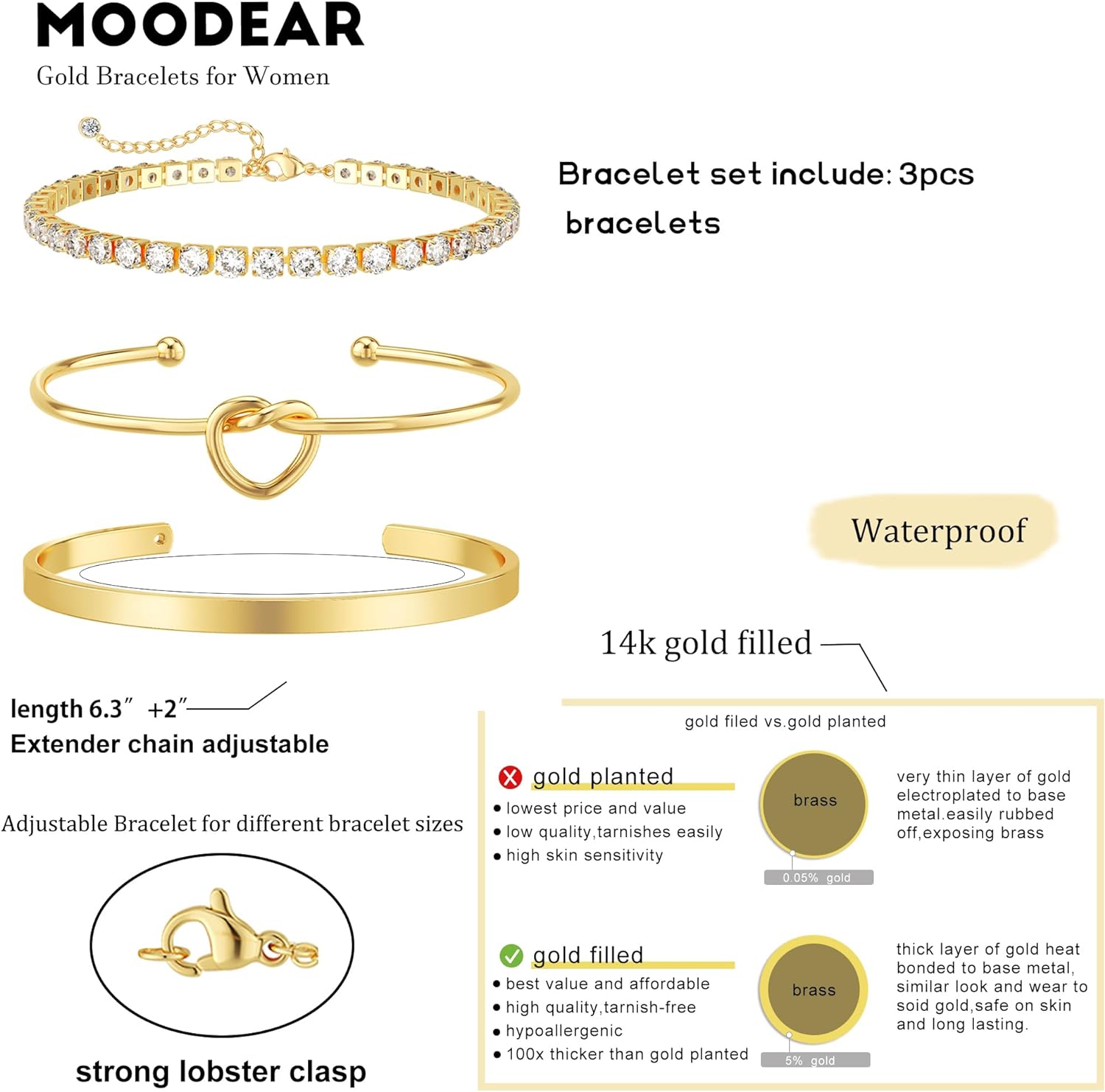 Moodear Gold Bracelet for Women 14K Real Gold Bracelet Sets for Women Dainty Snake Chain Bracelet Adjustable Cuban Link Bracelet for Women Cuff Bangle Gold Stackable Bracelets for Womens Jewelry Sets