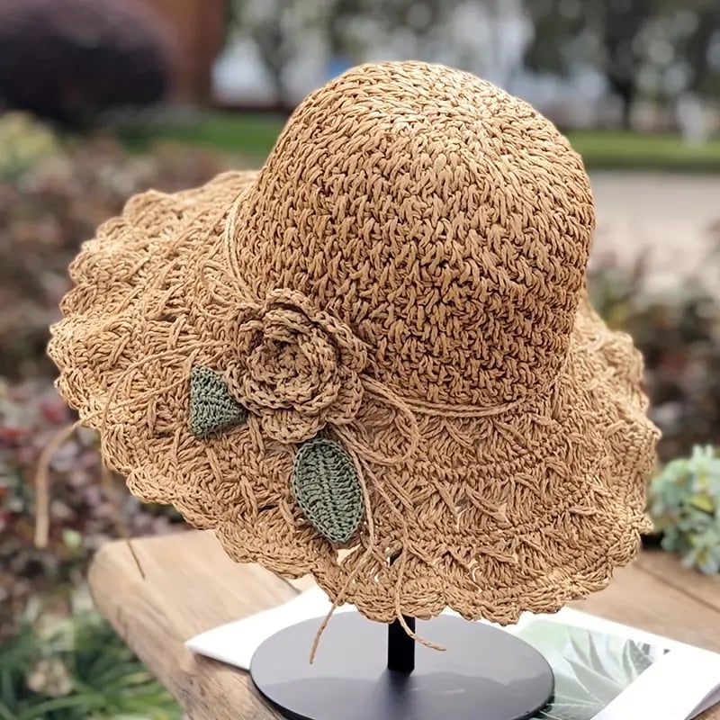 Elegant Crochet Straw Hat with Ruffle Detail