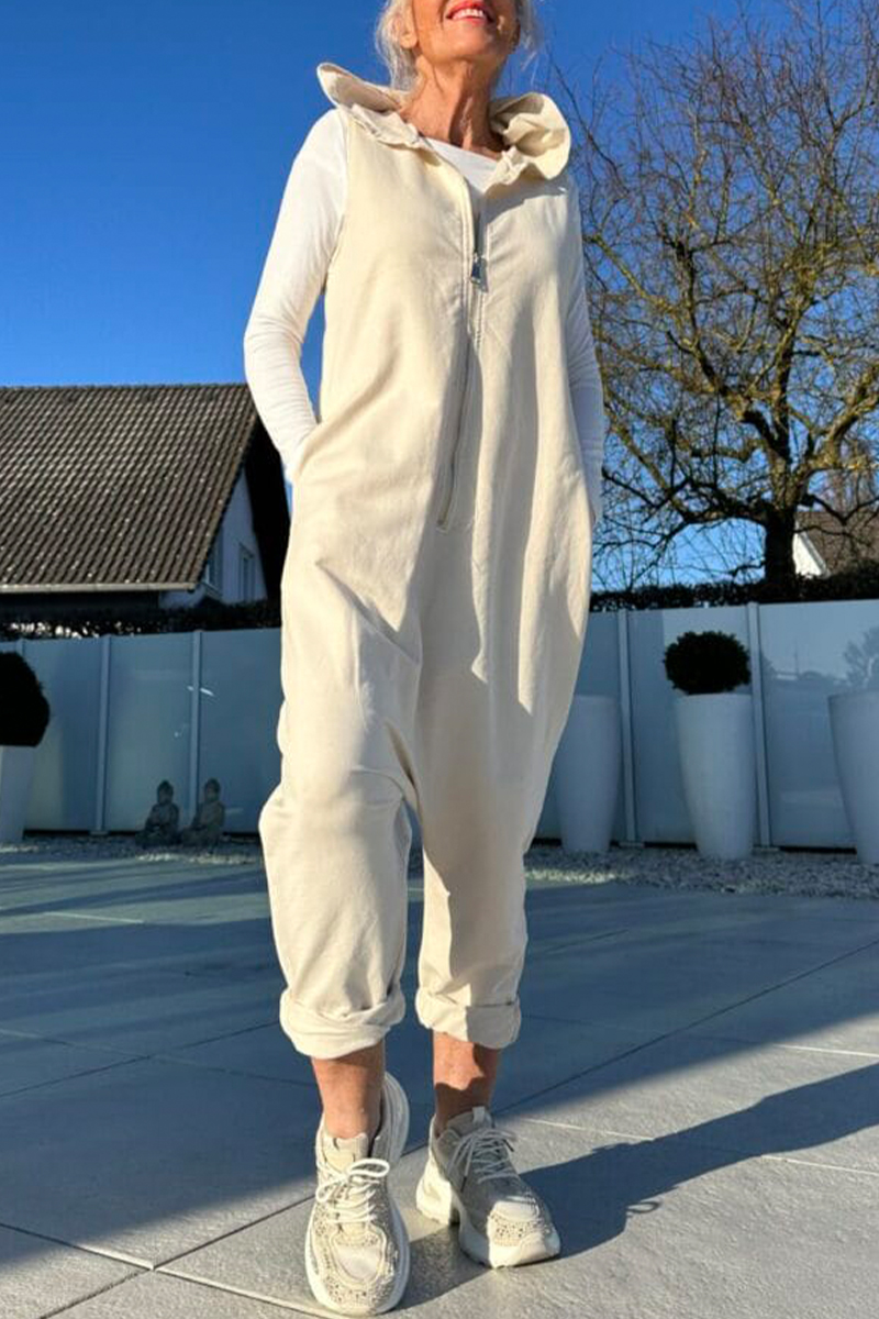 Women's Hooded Zipper Casual Harem Jumpsuit