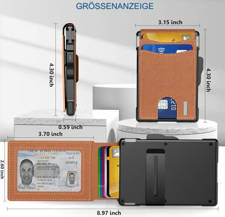 ✨ Herren-Geldbörse – Aluminium Pop-Up, RFID-Schutz, Leder & Geldklammer