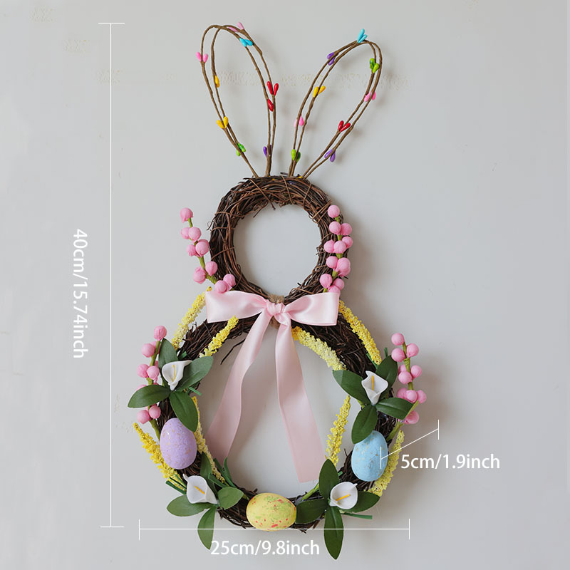 Handmade Artificial Easter Rabbit Wreath with Pastel Eggs